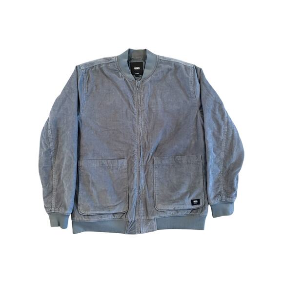 Vans Quilted Bomber Jacket Men XL Gray Blue Corduroy Full Zip Padded Lined HO22 - Picture 3 of 10